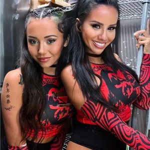 Red crop top with matching sleeves